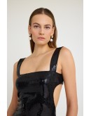 Payet cutout detaylı askılı midi elbise