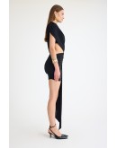 Beli cut out detaylı kuşaklı büzgülü mini elbise
