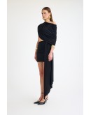 Beli cut out detaylı kuşaklı büzgülü mini elbise
