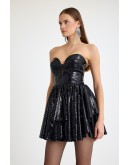 Payet straplez korse form mini elbise