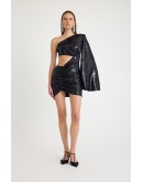 Siyah payet tek omuz drapeli cut out mini elbise