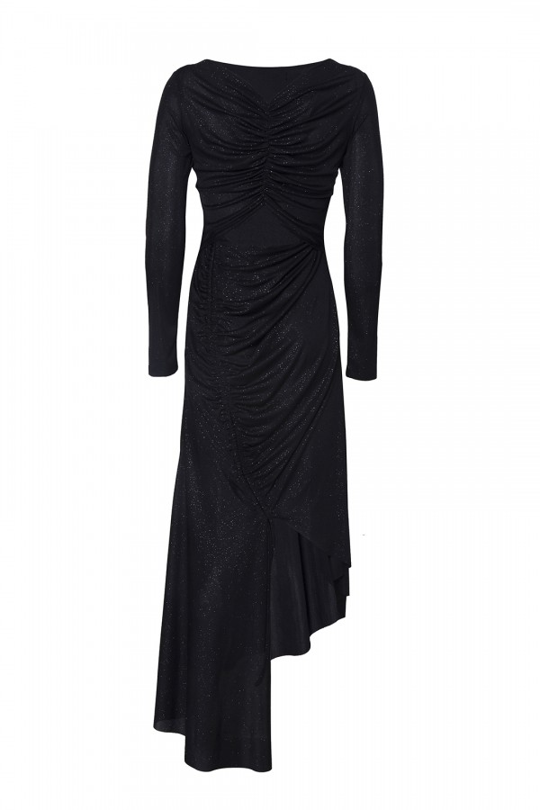 Siyah Büzgü Detaylı Işıltılı Elbise